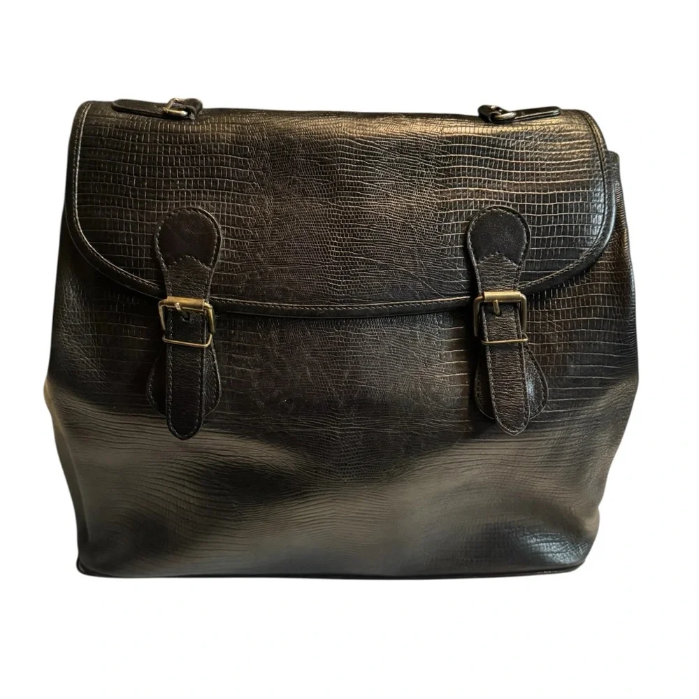 Vintage Black Vegan Black Leather Women’s Buckle Shoulder Bag Purse MINTY